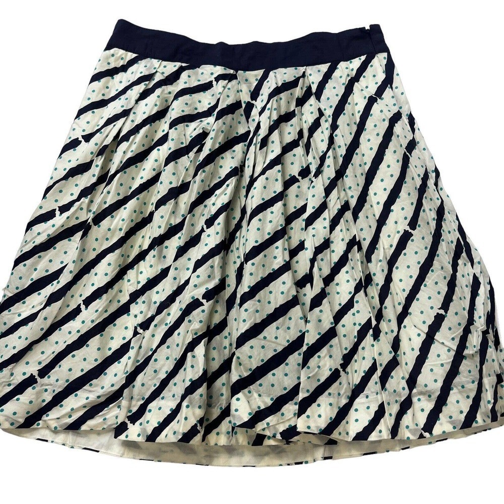 Edme Esyllte Blue Polka Dot Striped A-line Skirt Size 8 Pleated